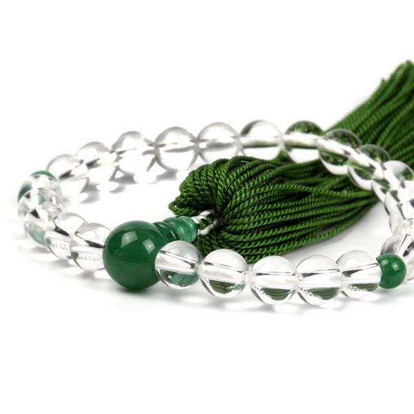 【彩や】 京念珠 本水晶 シンプル念珠（子ども用） 親玉グリーンクォーツァイト