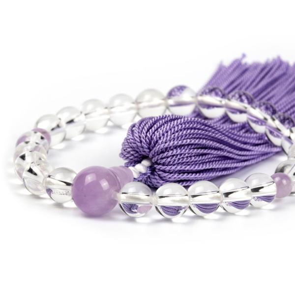 【彩や】 京念珠 本水晶 シンプル念珠（子ども用） 親玉ラベンダーアメジスト