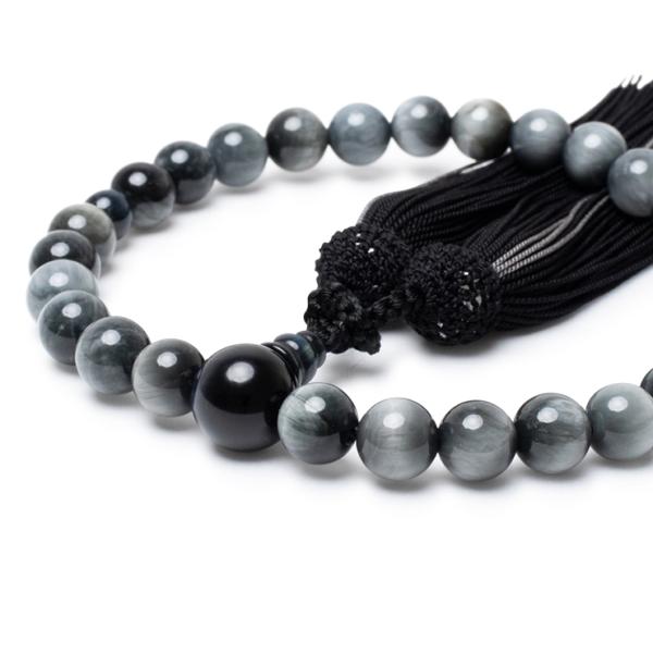 【彩や】京念珠 イーグルアイ・青虎目石（ブルータイガーアイ） デザイン念珠（男性用）