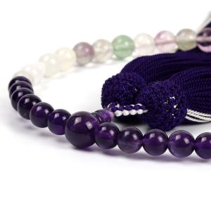 （京念珠）紫水晶（アメジスト）・蛍石（フローライト） デザイン念珠（女性用） 天然石 パワーストーン 京念珠 念珠 数珠｜pascle