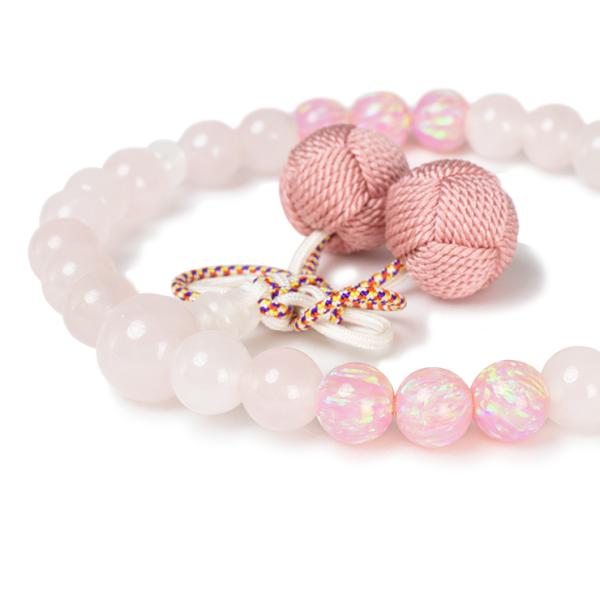 【彩や】ローズクォーツ・京都オパール（桜色）デザイン念珠（子ども用）