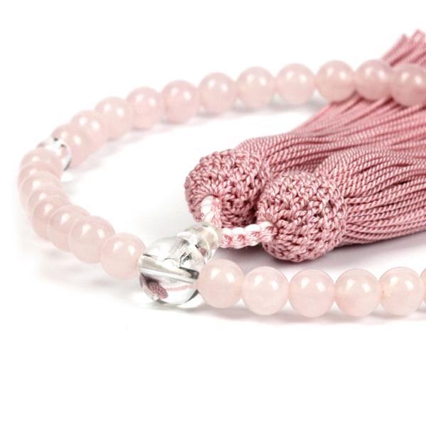 【彩や】 京念珠 紅水晶（ローズクォーツ） シンプル念珠（女性用）