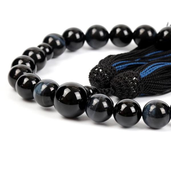 【彩や】 京念珠 青虎目石（ブルータイガーアイ）・オニキスデザイン念珠（男性用）