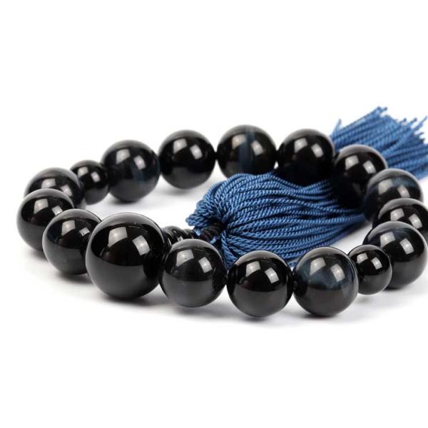 【彩や】 京念珠 青虎目石（ブルータイガーアイ）・オニキス デザイン念珠（子ども用）