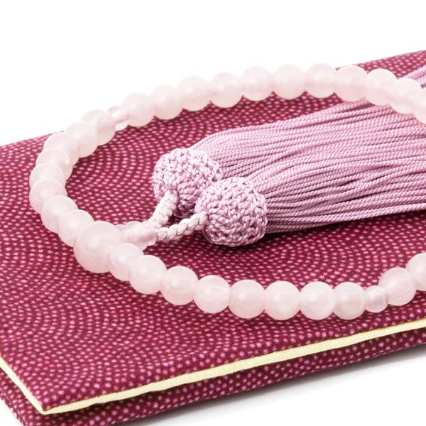 【彩や】紅水晶（ローズクォーツ） シンプル念珠（女性用）