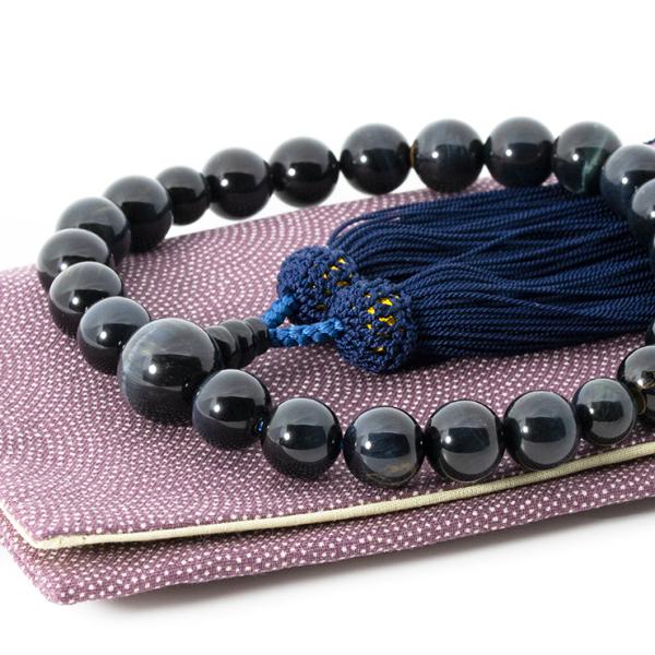 【彩や】青虎目石（ブルータイガーアイ） シンプル念珠（男性用）