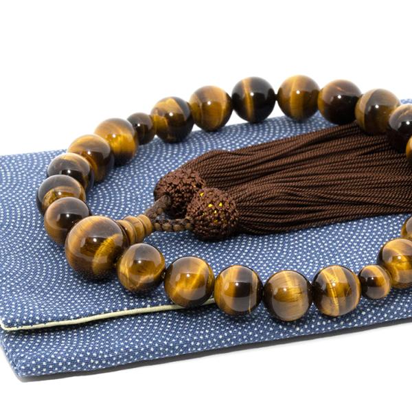 【彩や】虎目石（イエロータイガーアイ） シンプル念珠（男性用）
