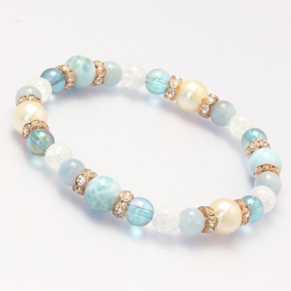 ラリマー・パール デザインブレスレット アクアマリン