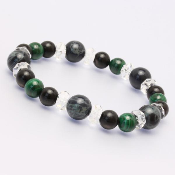 スパイダーウェブオブシディアン・マラカイト デザインブレスレット