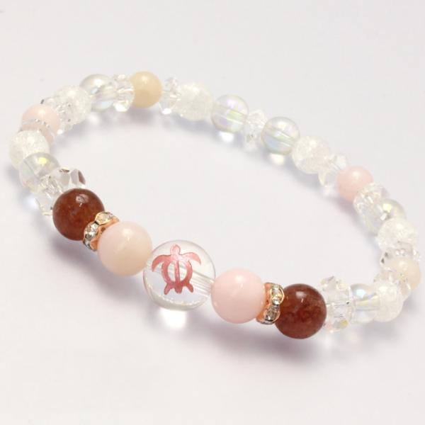 ホヌ(海亀) デザインブレスレット ピンクオパール・モスコバイト