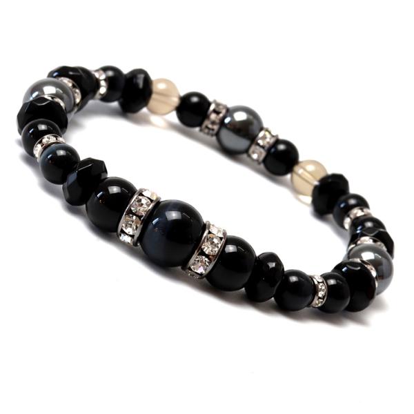 ブルータイガーアイ・ブラックオニキス デザインブレスレット