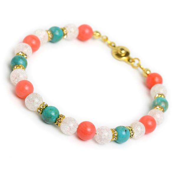 ターコイズ・ピンクコーラル デザインブレスレット