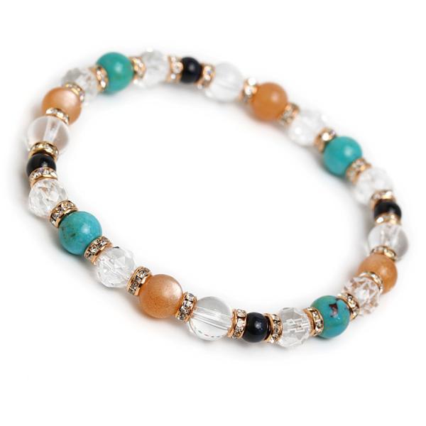 ターコイズ・オレンジムーンストーン デザインブレスレット