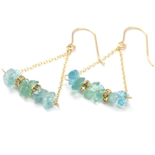 【winQ】アパタイト さざれ天然石ピアス（ペア・14KGF）