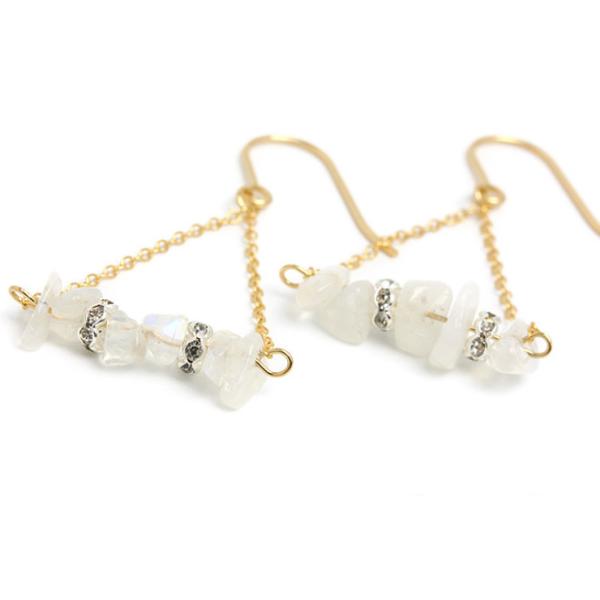 【winQ】ブルームーンストーン さざれ天然石ピアス（ペア・14KGF）