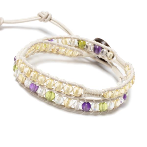 デザインラップブレスレット・シトリン ホワイトレザー