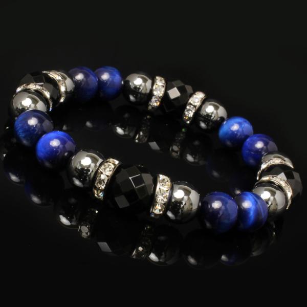 【X.G】ブラックオニキス・ライトブルータイガーアイ メンズブレスレット