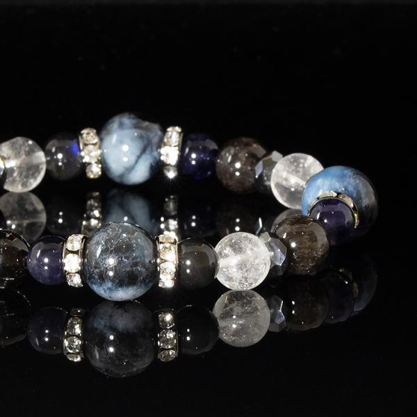 【X.G 一点もの】ブラックスターアクアマリン・山梨水晶 デザインブレスレット