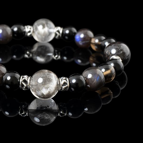 【X.G 一点もの】プラチナルチル・ブラックルチル デザインブレスレット パワーストーン/天然石/ギ...