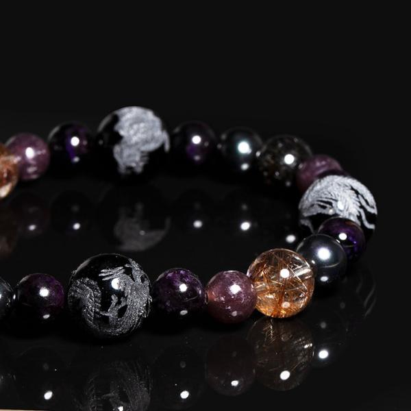 【X.G 一点もの】レッドルチルクォーツ・四神モリオン デザインブレスレット