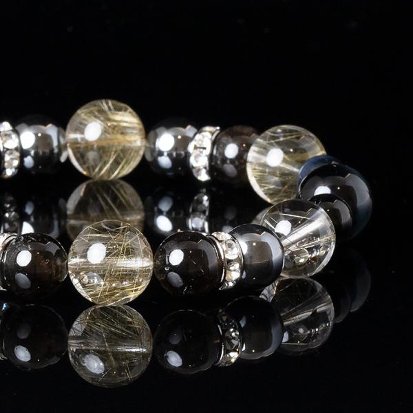 【X.G 一点もの】シルバールチルクォーツ・山梨黒水晶 デザインブレスレット