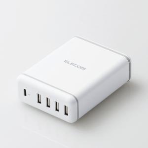 エレコム PD充電器 スマホ充電器 タイプC×1 USB-A×4 30W スマホ タブレット iPhone ケーブル1.5m ホワイト