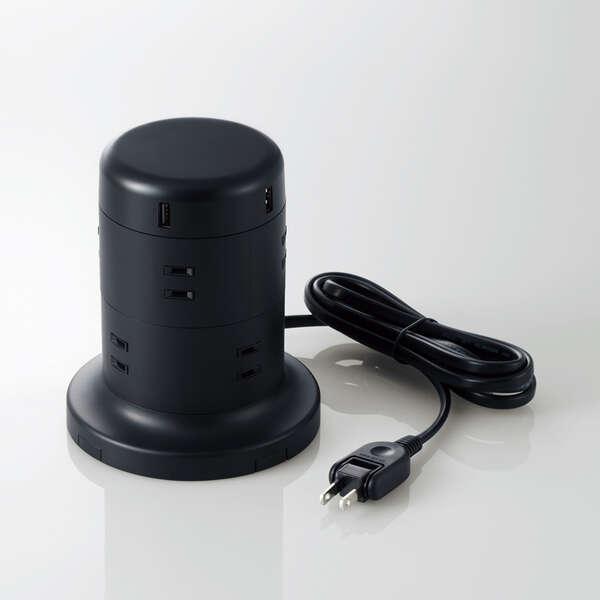 あすつく エレコム タワー型タップ/8個口/雷サージ付/ホコリ防止シャッター付/固定可能/5ポート合...