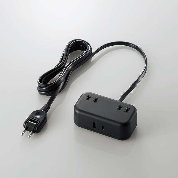 あすつく エレコム 電源タップ 延長コード USB付き 2m ( コンセント ×2 Type-C ×...