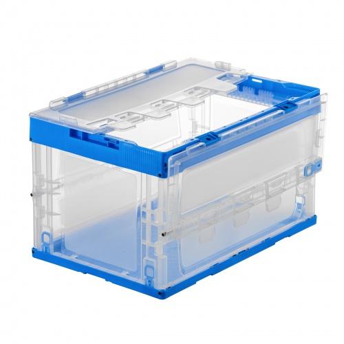 あすつく サンワサプライ 折りたたみコンテナ　 50リットルふた付き  クリア色