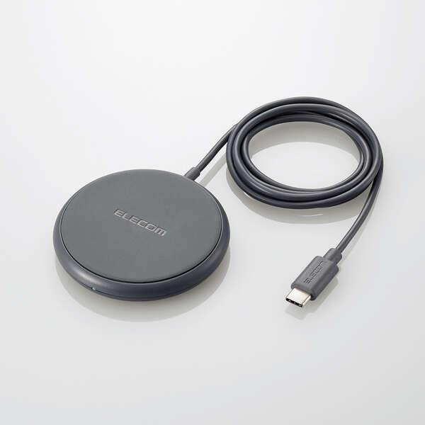 即納 エレコム ワイヤレス充電器 Qi認証 5W 卓上 滑り止めパッド ケーブル一体 おくだけ充電 ...