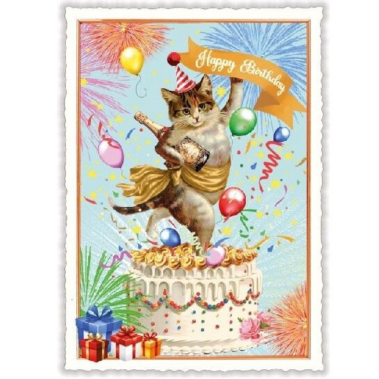 バースデーカード  Happy birthday キジトラ白（キジ白）猫 ドイツ 製 ポストカード ...