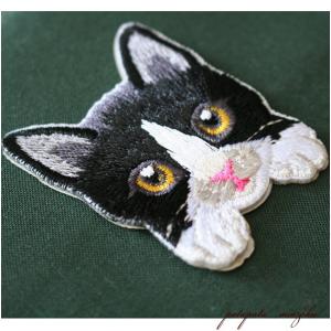 猫 刺繍 ワッペン ハチワレ シール & アイ...の詳細画像1