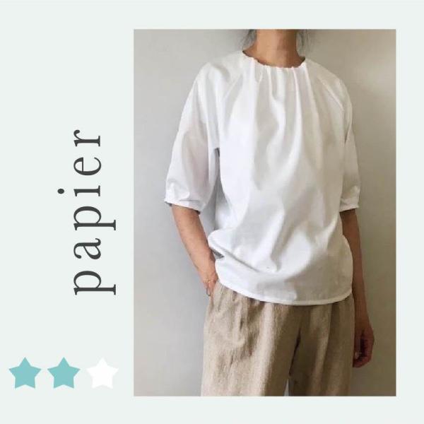 A4印刷型紙　リモートワークのテレビ会議で画面映え　タックスリーブギャザーネックブラウス(7〜17号...