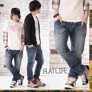 FLAT LIFE[フラットライフ] ビンテージウォッシュ加工 ストレッチデニム素材 プランターポケット付き ジーンズ(ブルー) 40代 50代