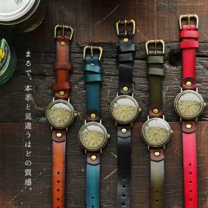 時計 アンティーク 加工 大きめ文字盤 PUレザー 40代 50代