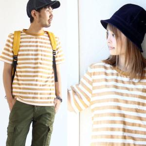 ボーダー柄 半袖 ポケット Tシャツヘリンボーン編みリンガーネック 40代 50代