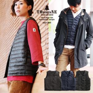 (トーン) TOneontoNE インナー ダウン ベスト ダウン90％ Vネック メンズ レディース ネイビー ブラック 40代 50代