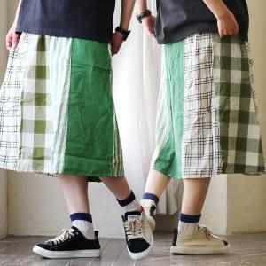 スカート ロング丈 ロングスカート ウエストゴム 「同色 パッチワーク」 綿麻  40代 50代