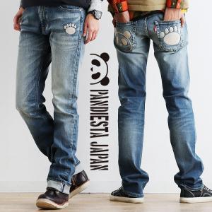 パンツ ジーンズ デニムパンツ スリム ストレート 熊猫謹製 パンダ 刺繍 ストレッチ デニム メンズ レディース  PANDIESTA JAPAN