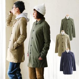 ステンカラーコート 綿麻 ストレッチ スリム ロング丈