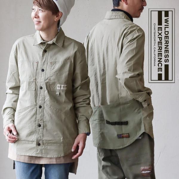 シャツ 長袖 メンズ レディース エプロンシャツ ストレッチ ツイル リップストップ 2WAY  W...