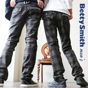 パンツ スリム スキニー 細身 ストレッチ 伸縮 キックバック 日本製 フラップ ジップ ポケット アシンメトリー メンズ レディース  Betty Smith
