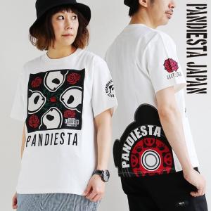 Tee Tシャツ 半袖 クルーネック パンダ 刺しゅう 綿100％ コットン 家庭洗濯 バラ レコード メンズ レディース  PANDIESTA JAPAN｜paty