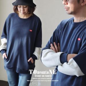 重ね着 風 トレーナー 軽い 暖かい 裏起毛 薄手 秋 オーバーサイズ ワイド すっきり 着痩せ 長袖 スウェット お尻 隠れ TOneontoNE トーン パティ