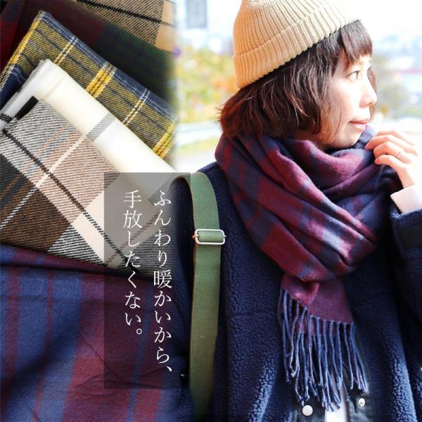 大判 ストール マフラー ブランケット ニット フリンジ チェック アクリル 厚手 防寒 首 200...