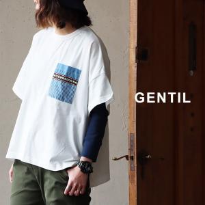 Tシャツ 半袖 レディース クルーネック 無地 綿100％ ポケット付き ストライプ チロリアンテープ PATY パティ GENTIL ジャンティ｜paty