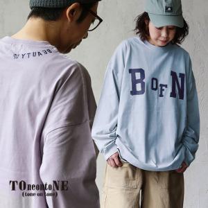 tシャツ 長袖 ロングtシャツ ワイド すっきり 着痩せ レディース メンズ プリント ロゴ しっかり 丈夫 柔らか 綿100 TOneontoNE トーン
