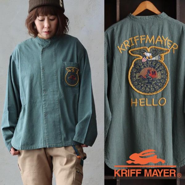 KRIFF MAYER クリフメイヤー シャツジャケット 長袖 レディース スタンドネック ヒッコリ...