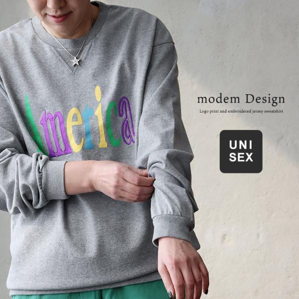 スウェット トレーナー 長袖 メンズ レディース クルーネック 刺繍 プリント 綿100 天竺 パテ...