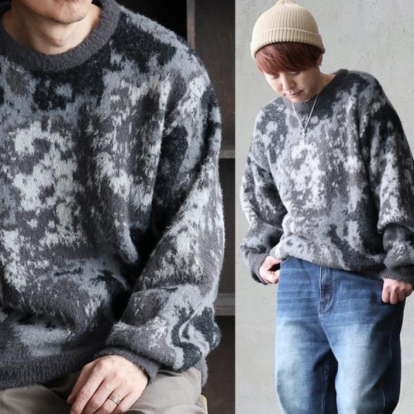 ニット セーター 長袖 メンズ レディース クルーネック グラデーション 配色 ナイロン ポリエステ...